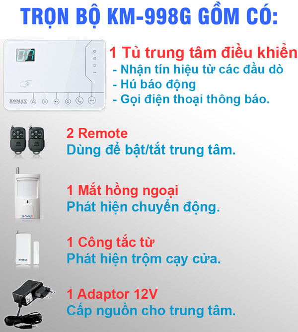 Trọn bộ Chống trộm dùng sim Komax KM-998G