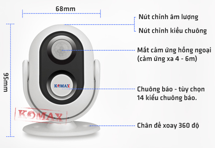 Chuông báo khách hồng ngoại KM-002B phía trước