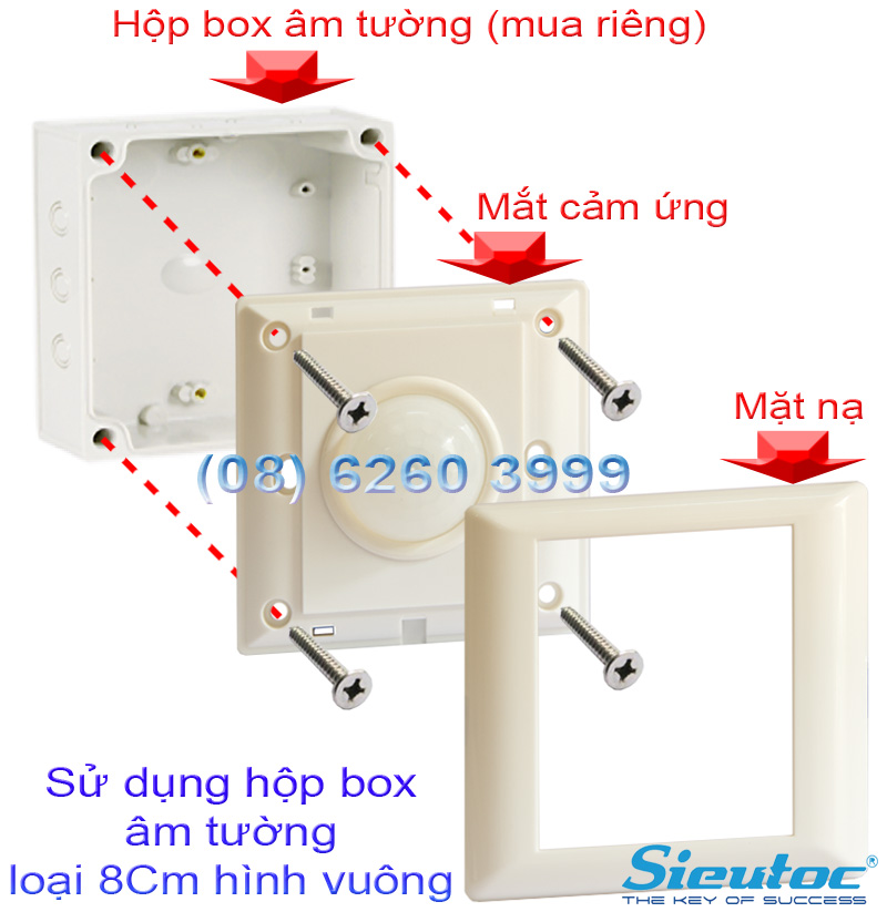 Gắn cảm biến AG-03 vào hộp âm tường