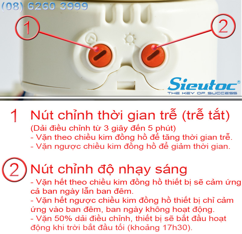 Cách chỉnh cảm biến bật tắt đèn AG-02B