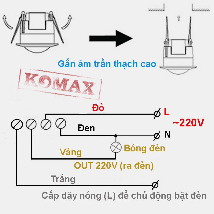 Cách đấu nguồn cho cảm ứng gắn trần KM-S26