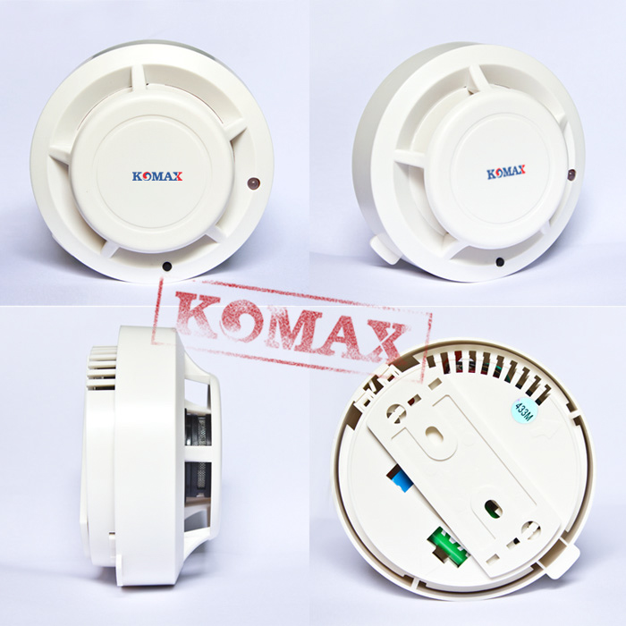 Đầu báo khói nhỏ gọn, sử dụng pin vuôn 9V kết nối với trung tâm qua tần số 433 mhz
