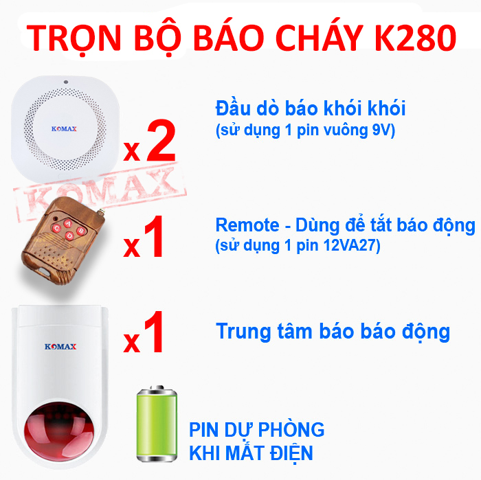 Trung t&acirc;m b&aacute;o ch&aacute;y KM-K280 t&iacute;ch hợp sẵn c&ograve;i h&uacute;, pin sạc dự ph&ograve;ng 