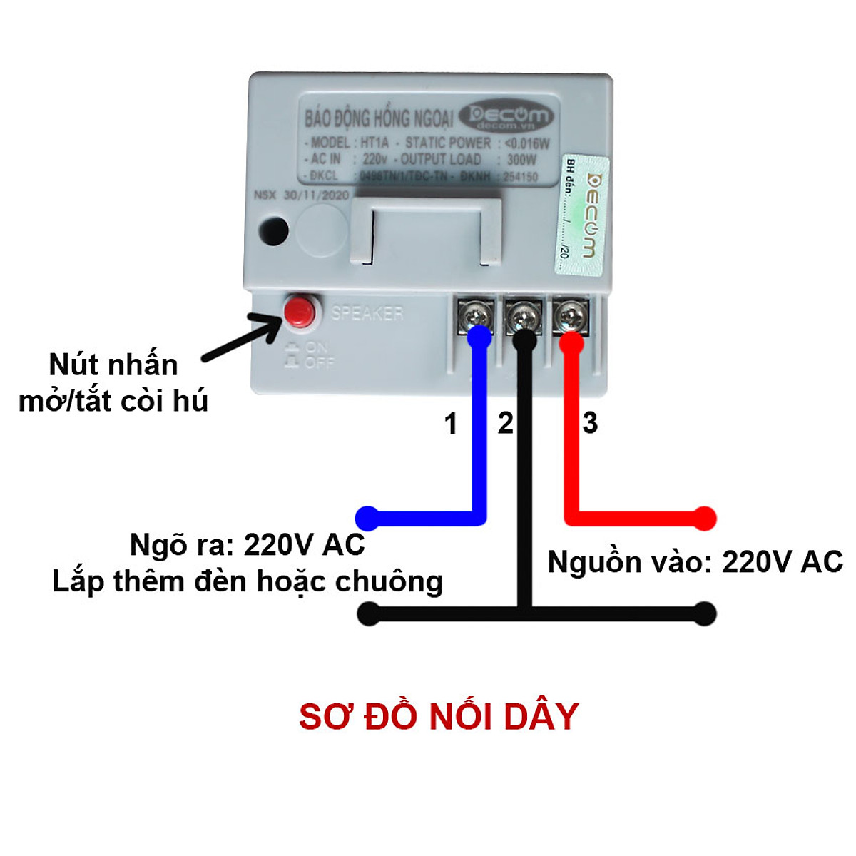 Cách đấu nguồn cho báo trộm hồng ngoại decom HT1A