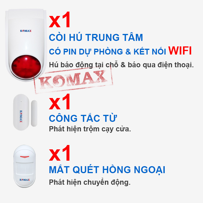 Trọn bộ trung tâm chống trộm KM-T80W dùng báo qua app tuya