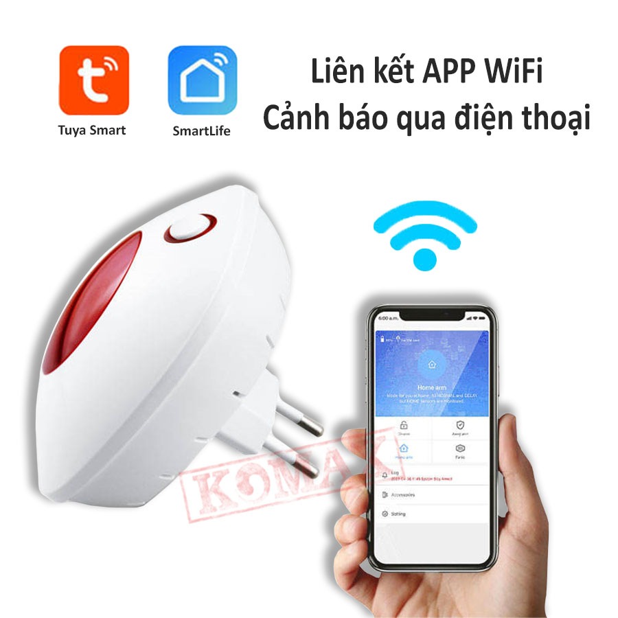 Thiết bị chống trộm th&ocirc;ng minh kết nối ứng dụng Tuya Smart, gửi cảnh b&aacute;o ngay lập tức khi ph&aacute;t hiện đột nhập.