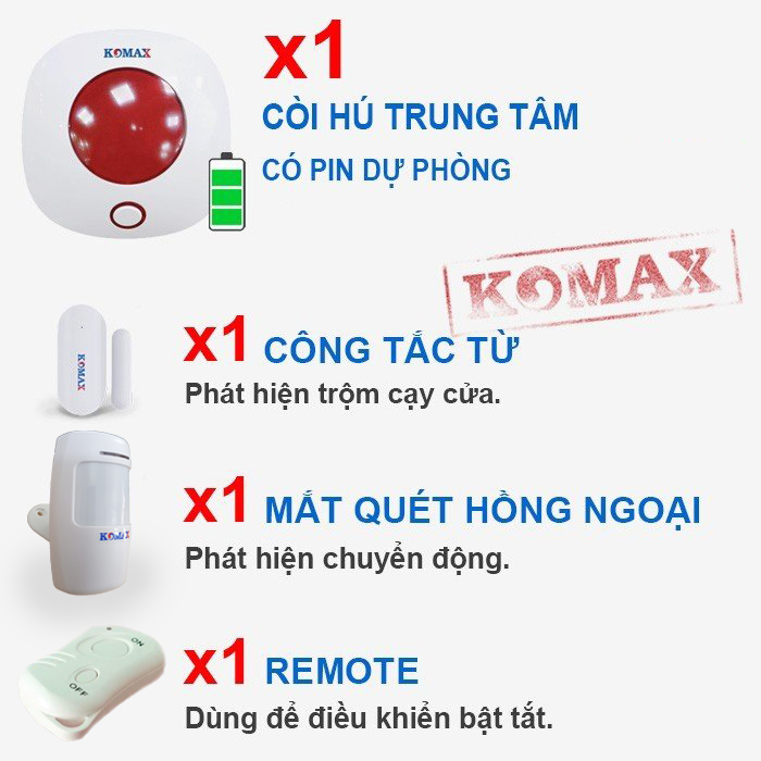 Trọn bộ trung tâm chống trộm KM-T70 433 mhz dùng remote tắt mở từ xa