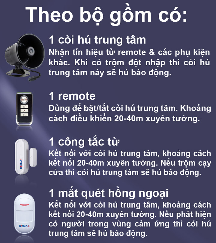 Trọn bộ trung tâm chống trộm KM-T60 Trọn bộ trung tâm chống trộm KM-T60