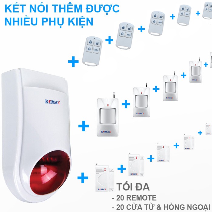 Trung t&acirc;m b&aacute;o trộm KM-T80D c&oacute; thể kết nối được nhiều loại phụ kiện kh&aacute;c nhau. Trung t&acirc;m b&aacute;o trộm c&oacute; thể kết nối tối đa 40 thiết bị như cảm biến cửa, mắt hồng ngoại v&agrave; remote.