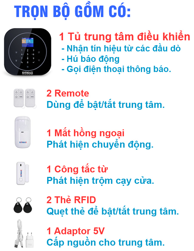 Trọn bộ trung tâm báo động wifi gsm KM-g20