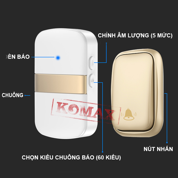 Bộ chuông cửa không dây cao cấp KM-DB68 với nút nhấn KM-D66 không dùng pin 4