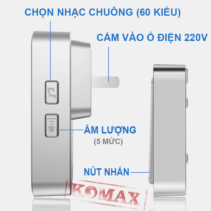 Nút chọn nhạc chuông và tăng giảm âm lượng bên hông chuông cửa