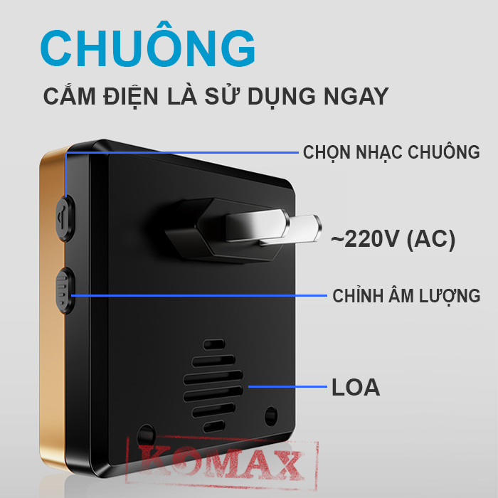 Mặt sau của chuông cửa không dây DB15, chuông cửa sử dụng nguồn điện 220V thông dụng trong cuộc sống