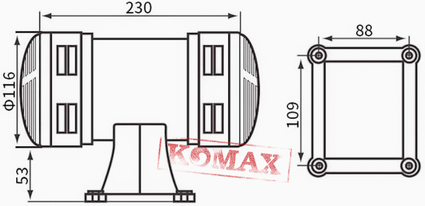 Còi hú MS-490 có kích thước tương đối, không lớn không bé