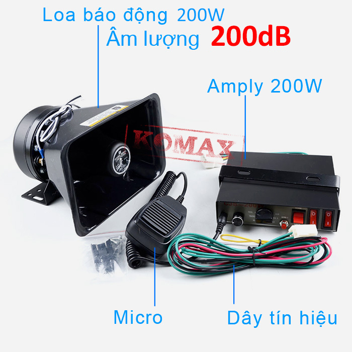 Trọn bộ còi hú xe ưu tiên bao gồm amply còi và mic để nói