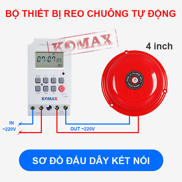 Sơ đồ đấu nối timer và chuông điện sử dụng nguồn 220V