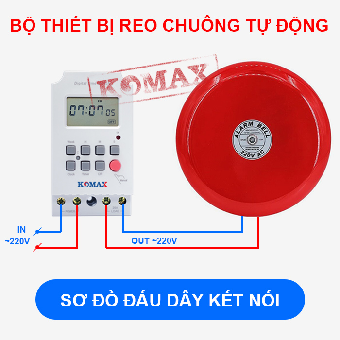 Sơ đồ đấu nối timer và chuông điện sử dụng nguồn 220V