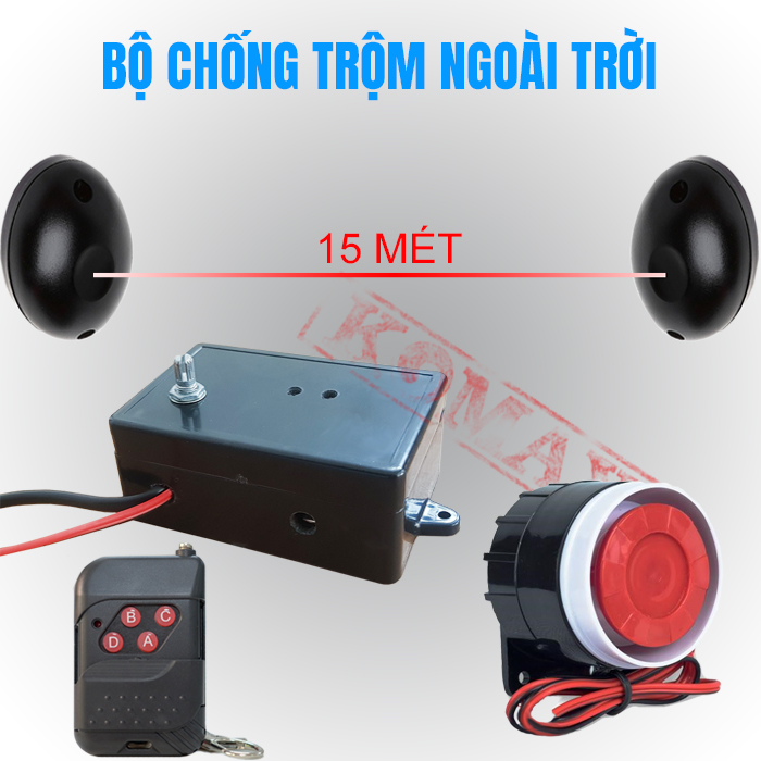 Chống trộm độc lập ngoài trời tầm xa 15m. Bảo vệ bằng tia hồng ngoại quét ngang