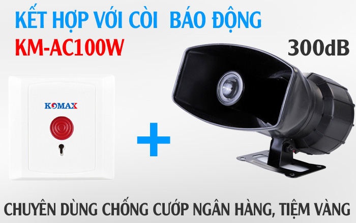 Kết hợp nút nhấn khẩn cấp và còi hú 300db, thích hợp bảo vệ cho tiệm vàng và ngân hàng