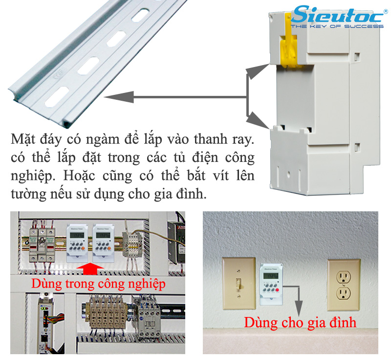 Hẹn giờ SW-01 lắp vào thanh ray tủ điện