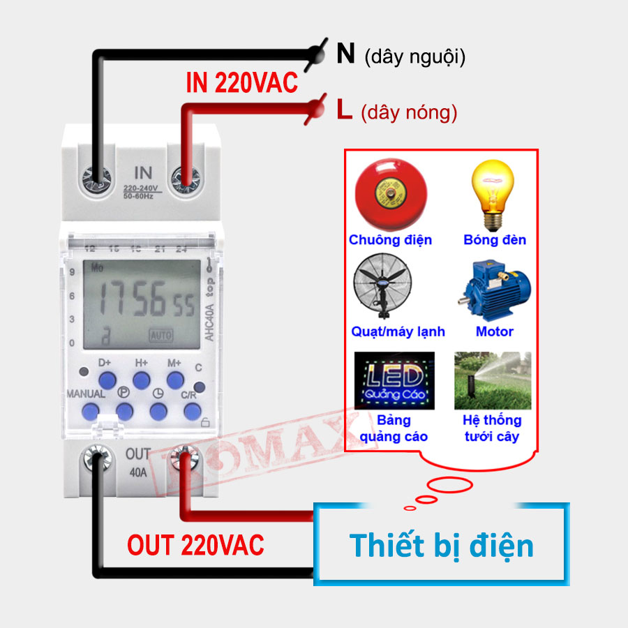 Sơ đồ đấu dây của timer AHC40A top