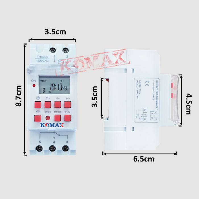 Kích thước hẹn giờ công suất lớn 30A THC-30S
